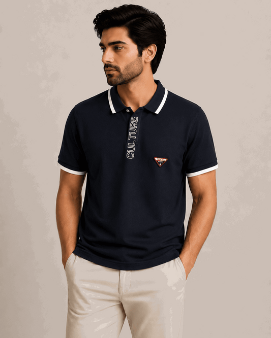 Men's Premium Contrast Collar Polo Shirt Navy
