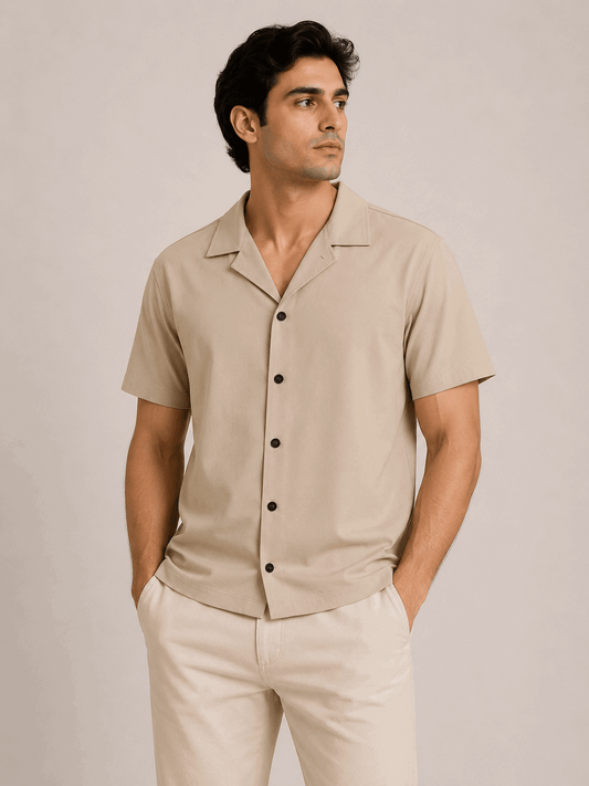 Men's Premium Camp Collar Shirt Beige