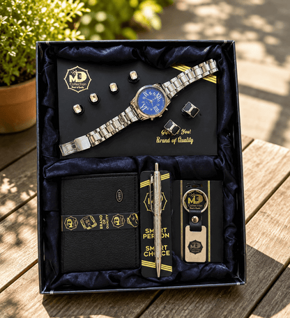 Men's Premium Gift Box with Wallet Watch Pen and Keychain