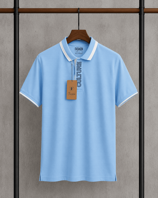Men's Premium Contrast Collar Polo Shirt Blue