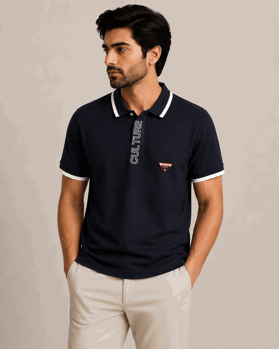 Men's Premium Contrast Collar Polo Shirt Navy